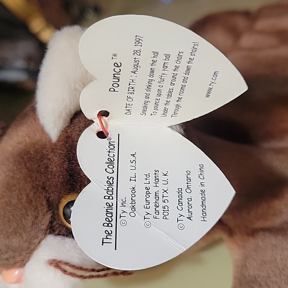 RARE Retired TY Beanie Baby "Pounce" The Brown Cat 😻😺😸 - Picture 8 of 8